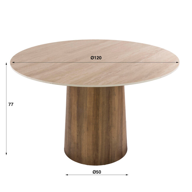 WoonStijl Eettafel Romano Centro rond Ø120cm 3D keramiek travertin