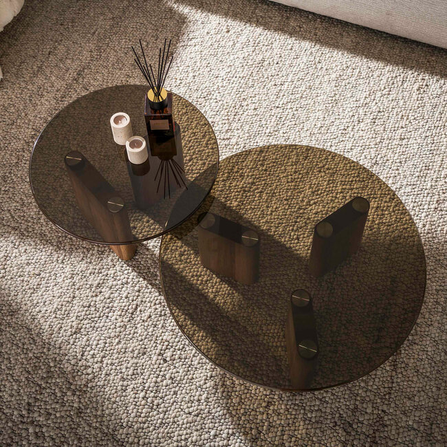 WoonStijl Salontafel Tinto rond set van 2 Brons glas