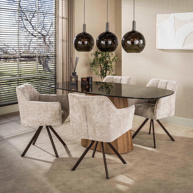 WoonStijl Eettafel Tinto Centro deens ovaal 180cm  Brons glas