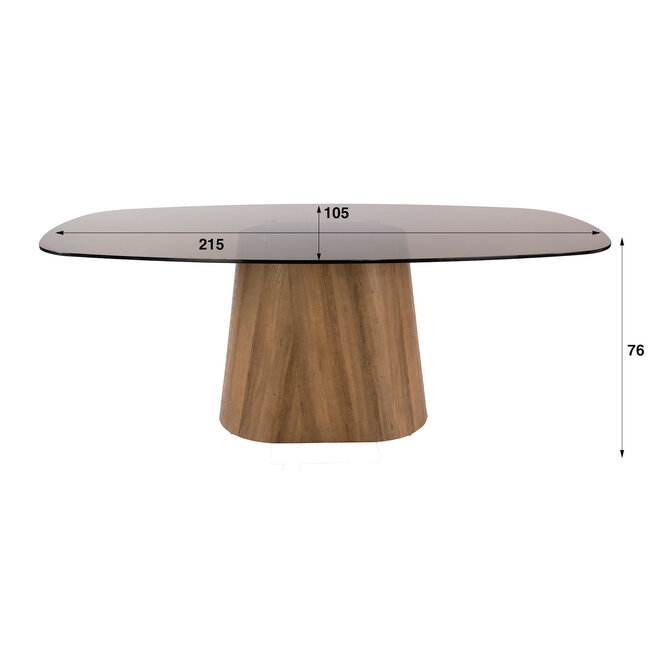 WoonStijl Eettafel Tinto Centro deens ovaal 215 cm  Brons glas