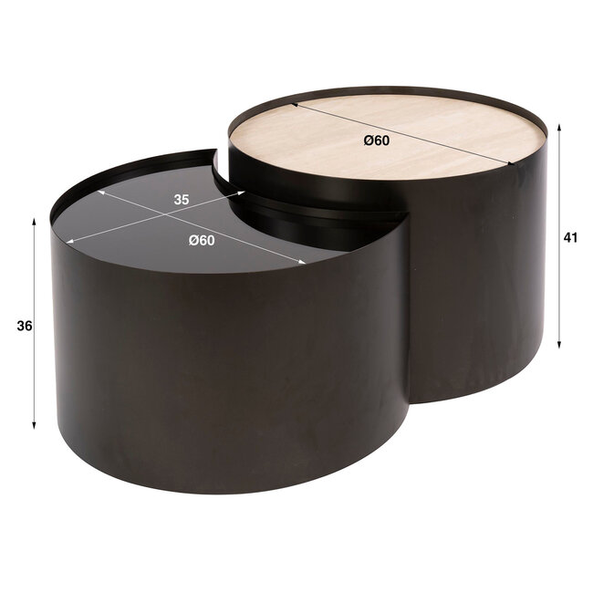 WoonStijl Salontafel Metal half moon set van 2 keramiek travertin