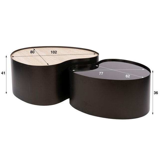 WoonStijl Salontafel Metal organisch set van 2  keramiek travertin