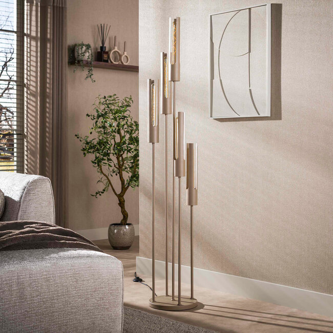 WoonStijl Vloerlamp 5L getrapt tube Beige
