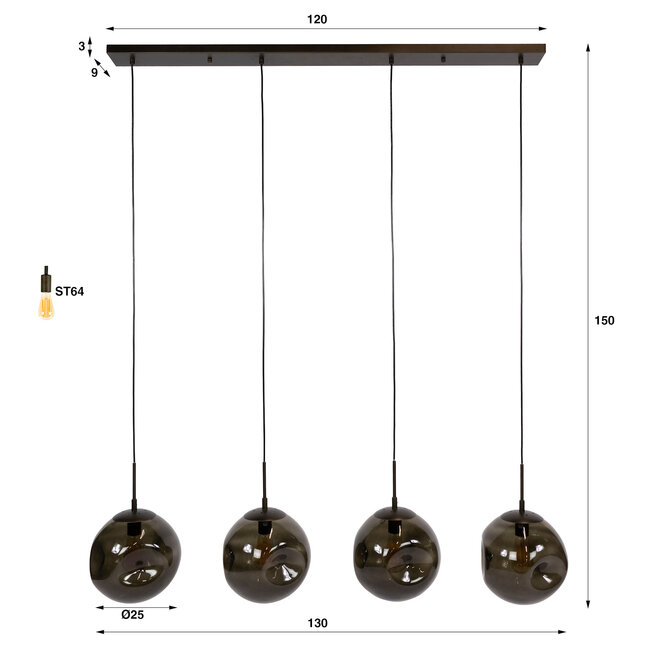 WoonStijl Hanglamp 4L stellar Sienna bruin