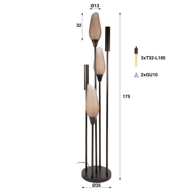 WoonStijl Vloerlamp Cocoon 5-lichts  Sienna bruin-frosted