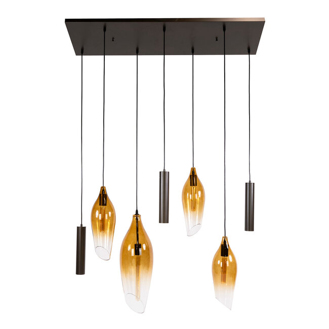 WoonStijl Hanglamp Cocoon pendel 4+3-lichts Sienna bruin-shaded