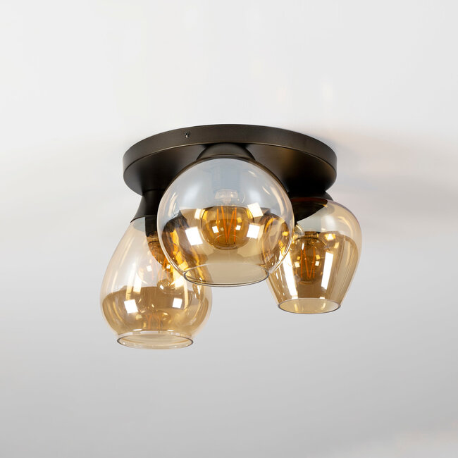 WoonStijl Plafondlamp Mix 3-lichts Amber glas
