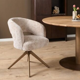 Starfurn Eetkamerstoel Demi | Beige | Poot Bronze | Met armleuning