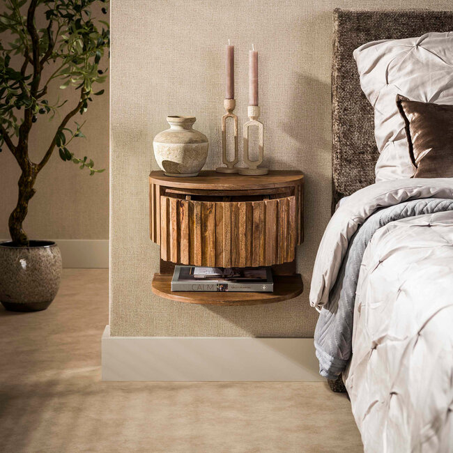 WoonStijl Nachtkastje Ridge shelve zwevend 1 lade mango zand