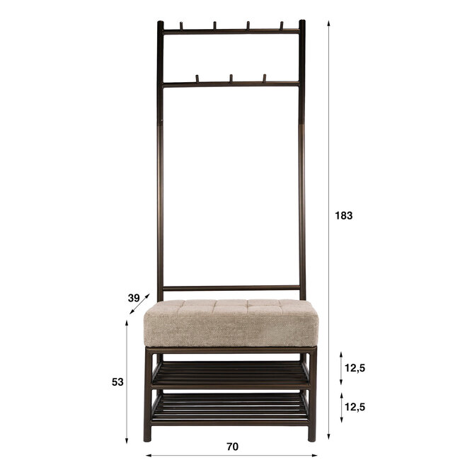 WoonStijl Garderobebank Luno 70cm Drift bruin