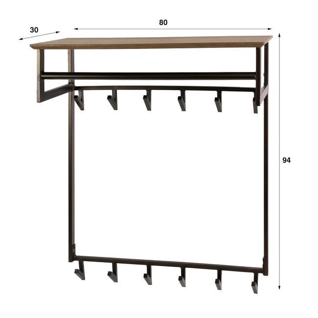 WoonStijl Kapstok Bruno hoog 2x6 haken Drift bruin