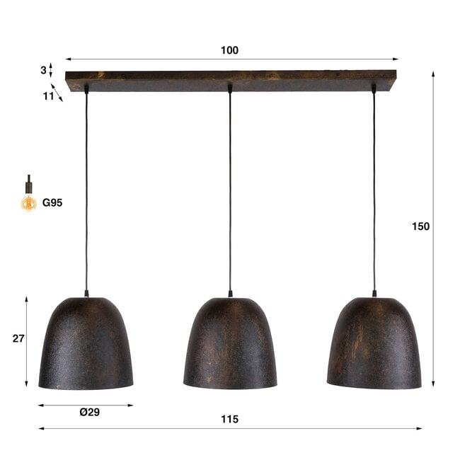 WoonStijl Hanglamp Nova 3-lichts Smoked bruin