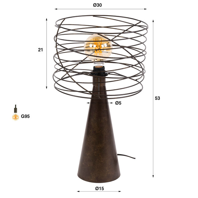 WoonStijl Tafellamp Curl 1-lichts  Urban bruin