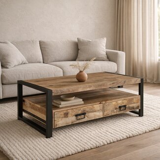 Benoa Salontafel Industrial mango met 4 Laden 120