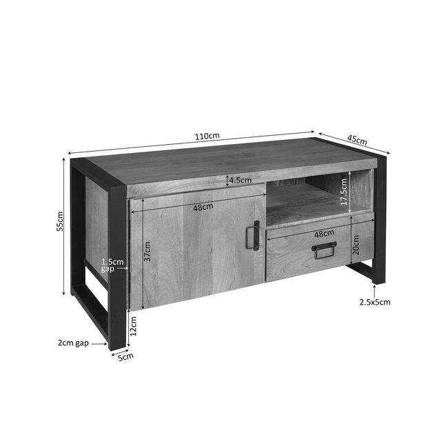 Starfurn Tv meubel Britt | 110 cm | met deur, lade en open vak