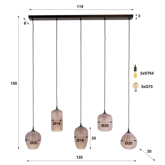 WoonStijl Hanglamp Altura 5-lichts Sienna bruin-frosted