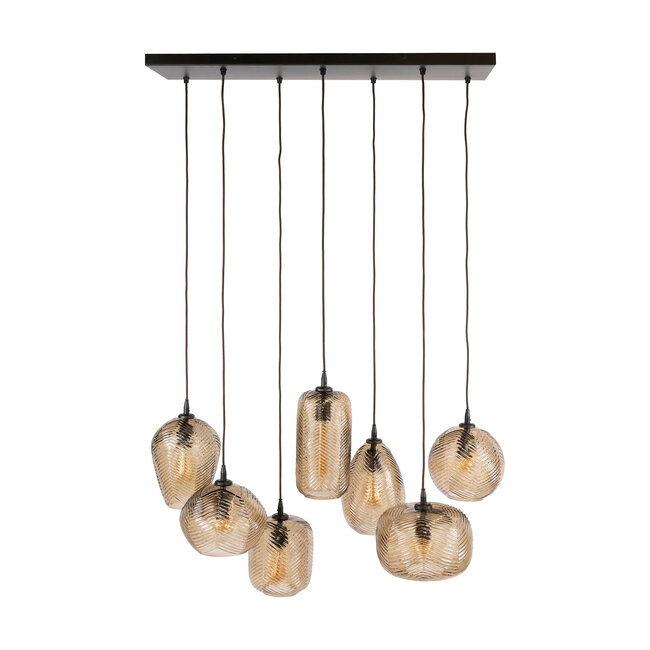 WoonStijl Hanglamp Chevron 4+3-lichts Smoke bruin glas