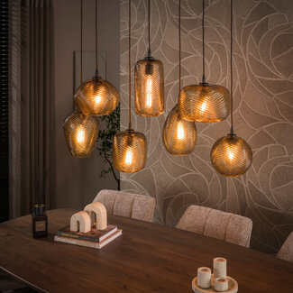 WoonStijl Hanglamp Chevron 4+3-lichts Smoke bruin glas