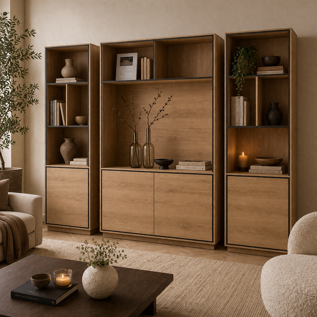 Nijwie Oulu boekenkast rechtsdraaiend met 1 deur en 4 open vakken Naturel eiken