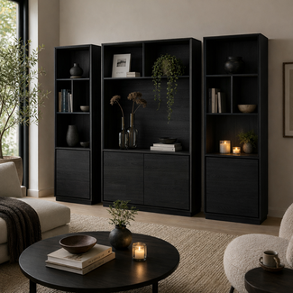 Nijwie Oulu boekenkast rechtsdraaiend met 1 deur en 4 open vakken Zwart eiken