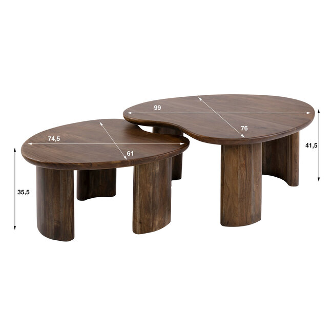 WoonStijl Salontafel Central set van 2 acacia bruin