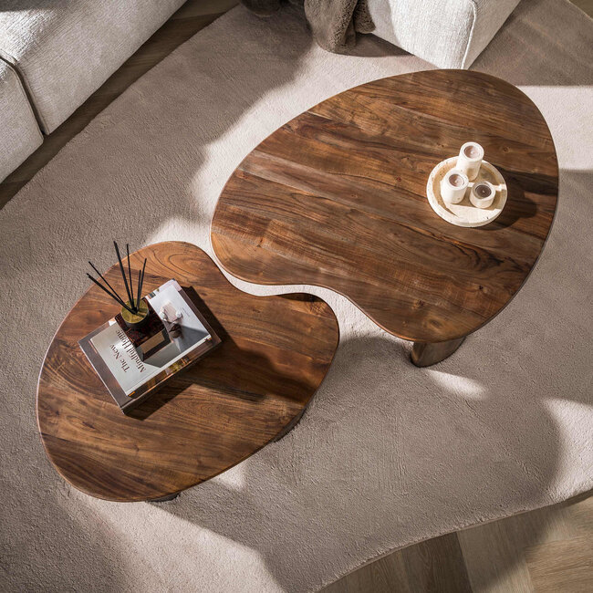 WoonStijl Salontafel Central set van 2 acacia bruin