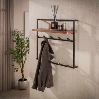 WoonStijl Kapstok Air Solid hoog 2x6 haken acacia bruin