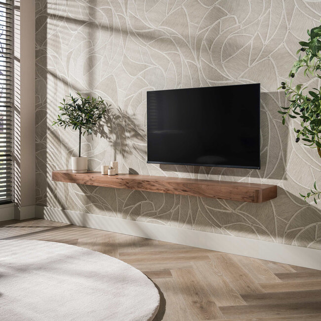 WoonStijl Wandplank Carve 200 cm acacia bruin