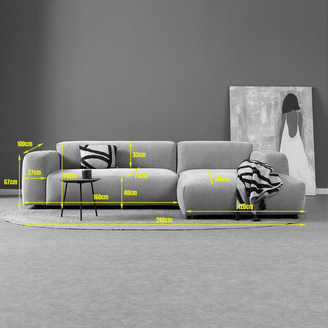 Pepp OCEAN met chaise longue rechts - Linnen Boston Cement