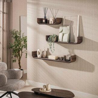 WoonStijl Wandplank Maya U-shape set van 3 teak espresso