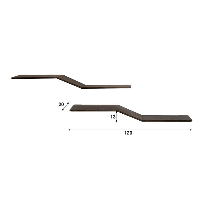 WoonStijl Wandplank Maya S-shape set van 2 teak espresso