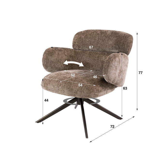 WoonStijl Fauteuil Flex draaibaar Hoven champagne bruin