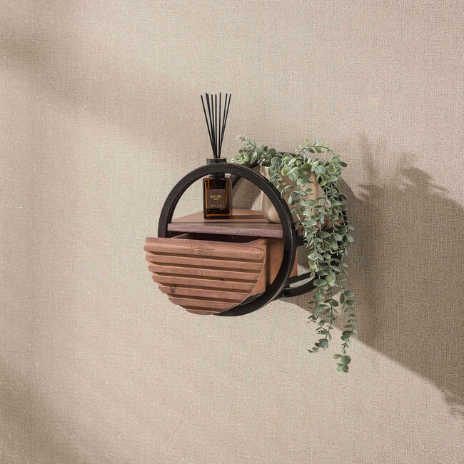 WoonStijl Wandschap Circular 1 lade Ø30cm Acacia bruin