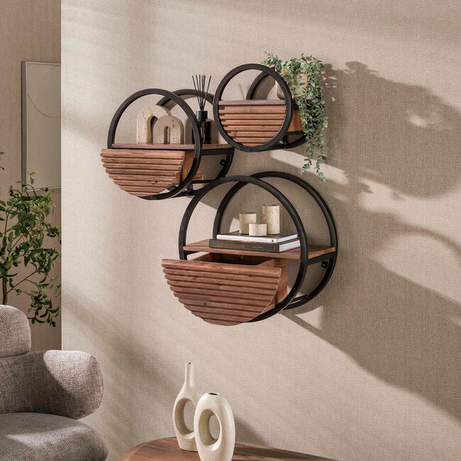 WoonStijl Wandschap Circular 1 lade Ø50cm Acacia bruin