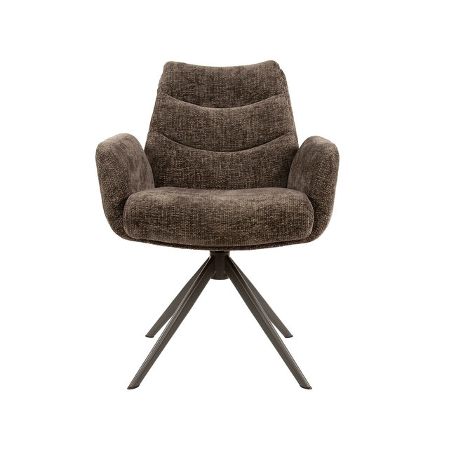 WoonStijl Armstoel Lounge draaibaar taupe met bruin onderstel