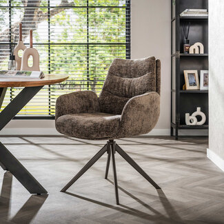 WoonStijl Armstoel Lounge draaibaar taupe met bruin onderstel