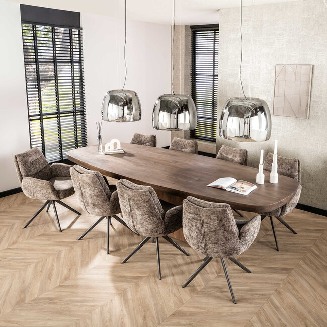 WoonStijl Armstoel Lounge draaibaar taupe met bruin onderstel