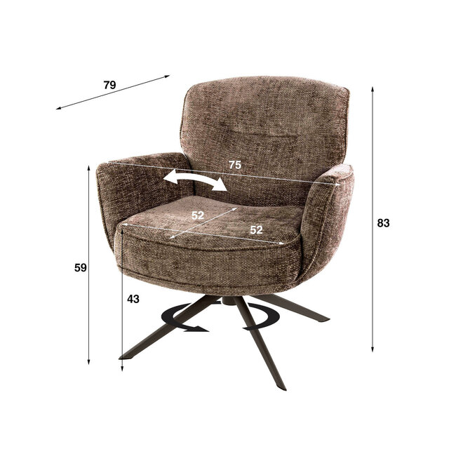 WoonStijl Fauteuil Forza draaibaar Hoven champagne - bruin onderstel