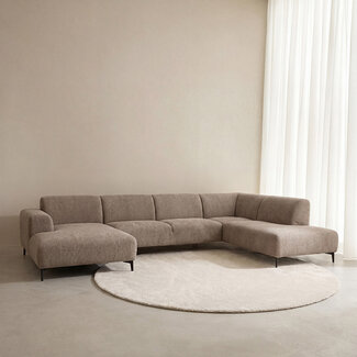 Label51 Bank Merido - Taupe Raven | Zwart Metaal - Velvet - U-Bank Rechts
