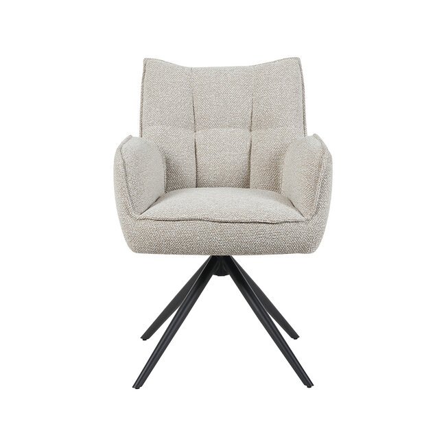 Label51 Eetkamerstoel Amalfi - Naturel - Boucle - Zwart Metalen Frame