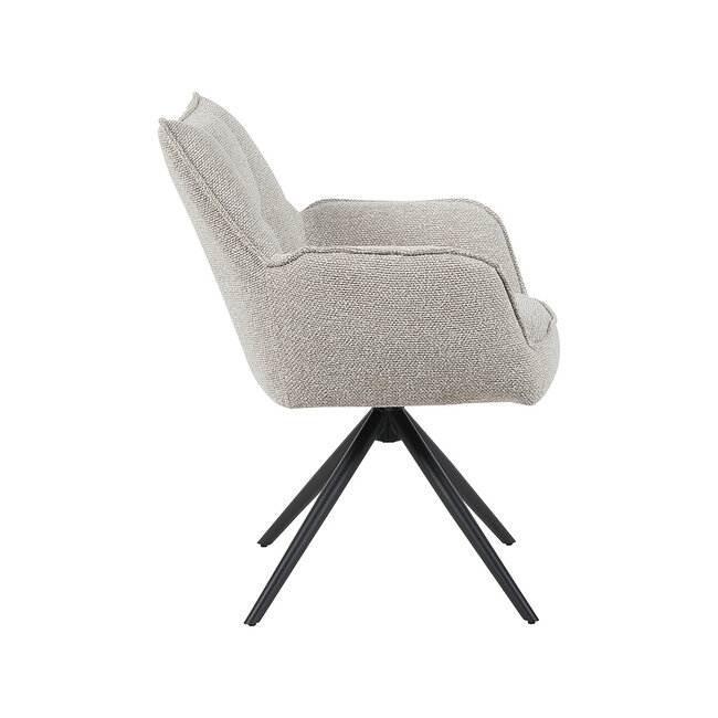 Label51 Eetkamerstoel Amalfi - Naturel - Boucle - Zwart Metalen Frame