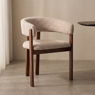 Label51 Eetkamerstoel Osaka - Beige - Geweven - Walnoot Houten Frame