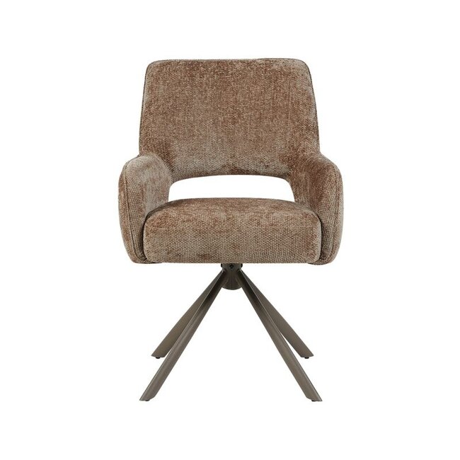 Label51 Eetkamerstoel Bergerac - Taupe - Chenille - Brons Metalen Frame