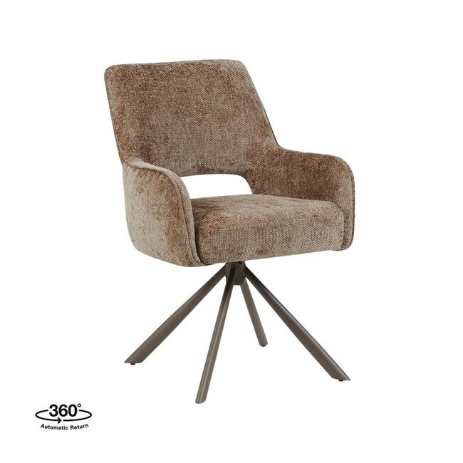 Label51 Eetkamerstoel Bergerac - Taupe - Chenille - Brons Metalen Frame
