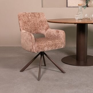 Label51 Eetkamerstoel Bergerac - Taupe - Chenille - Brons Metalen Frame