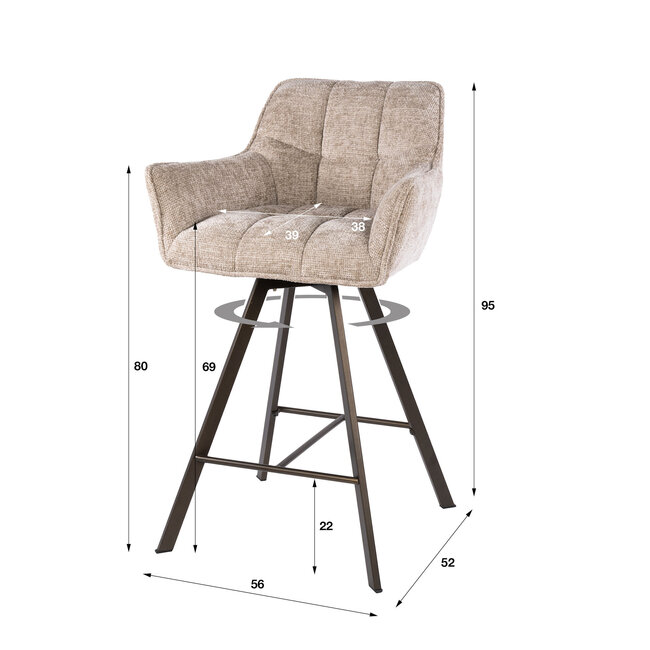 WoonStijl  Barstoel raster draaibaar Rich zand - Bruin frame