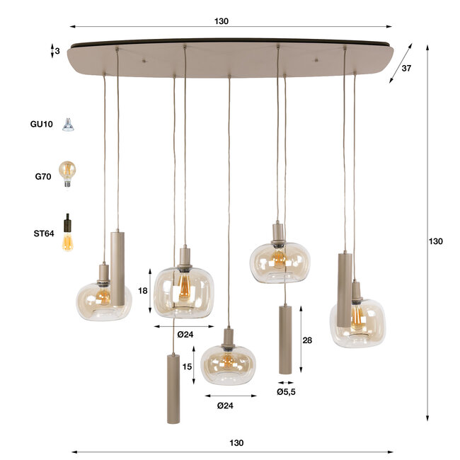 WoonStijl Hanglamp Serene 5+4-lichts Beige