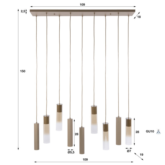 WoonStijl Hanglamp Lungo 5+4-lichts beige