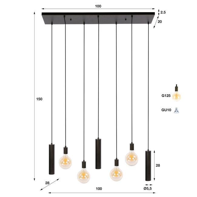 WoonStijl Hanglamp Senso 4+3-lichts Sienna bruin