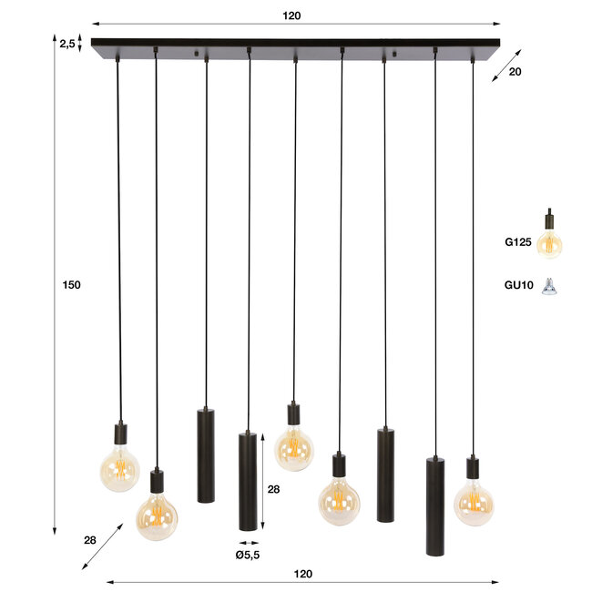 WoonStijl Hanglamp Senso 5+4-lichts Sienna bruin